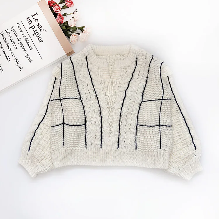 

Sweet Japanese Long-sleeved Wild V-neck Striped Knit Sweater Autumn/Winter Han Fengge Temperament Beauty Pullover Top Fashion