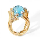 Женское кольцо с голубым кристаллом, свадебное кольцо с золотыми ветками, вечерние ювелирные изделия, подарочные украшения, Новое поступление 2020