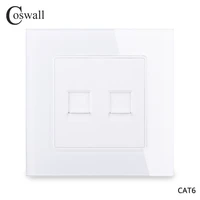 coswall crystal glass panel dual cat6e rj45 internet connector outlet tool free quick wireable wall socket white black c1 series