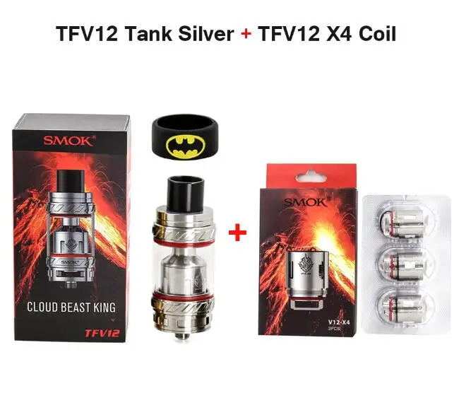 Silver Tank X4 Coil SMOK TFV12 бак 6 мл электронная сигарета Vape стеклянная трубка распылителя V 12X4 Катушка ядро испаритель VS TFV16 V12 Prince Tank - Цвет: Silver Tank X4 Coil