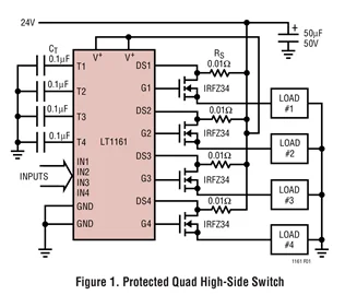 LT1161ISW LT1161CSW LT1161-четырехъядерный защищенный высокобоковой МОП-драйвер |