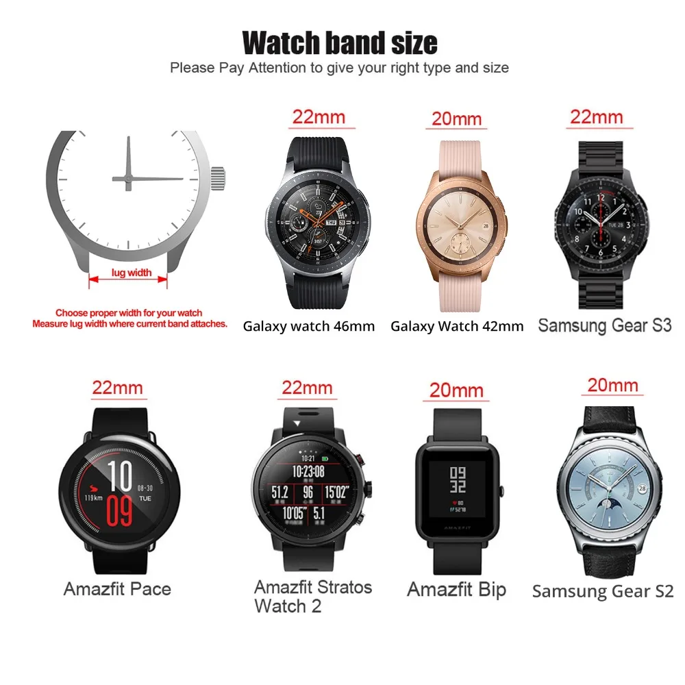 

USPS Stainless Steel Strap for Samsung Gear S3 S2 18mm 22mm 20mm 24mm for Huawei GT 2 Watch 42mm 46 Band 40 44mm wrist Bracelet