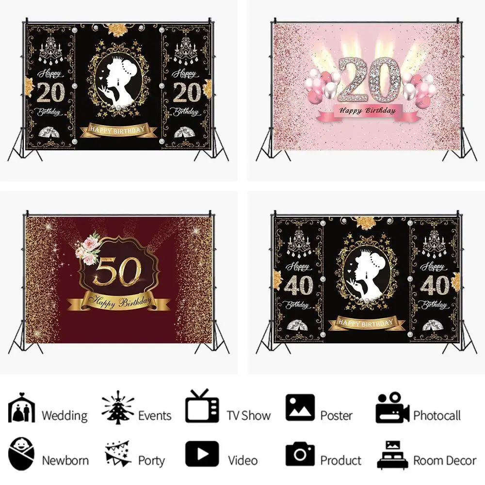 

Романтический розовый черный золотой фон для дамской вечевечерние НКИ в честь Дня Рождения Декор стола фотостудия фото на заказ Виниловый ...