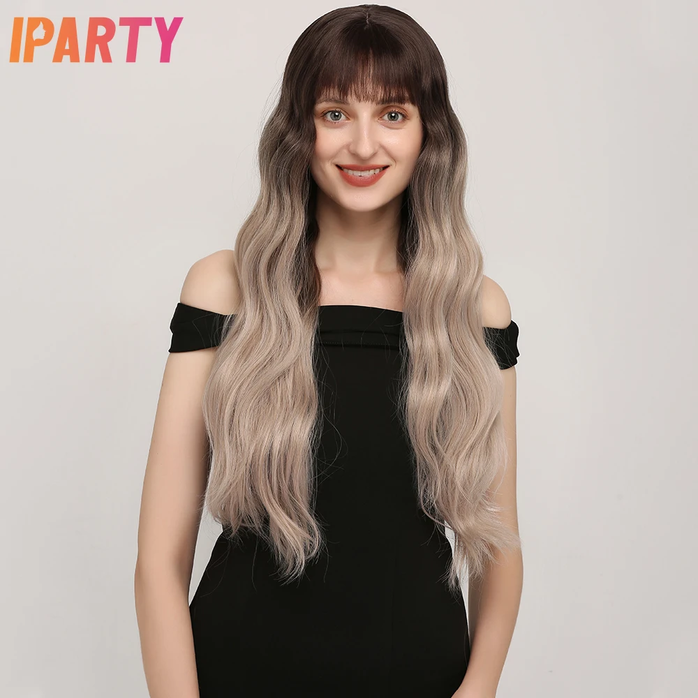 Серые синтетические парики Омбре парик Лолиты с челкой длинные натуральные