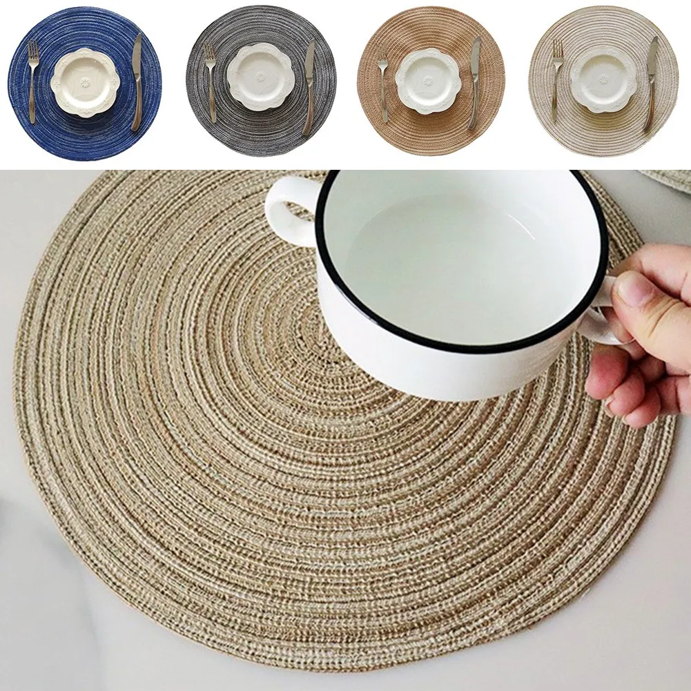

6pcs Round Table Mats Nordic Style Cotton Yarn Mats Anti-Slip Kitchen Placemats Drink Coasters Insulation Western Food Pad