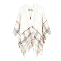 double sides winter loose plaid cashmere poncho plain color thicken tassel shawl womens coats and capes