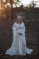 boho elegant maternity dress lace long sleeves sweetheart neck flower hollow appliques custom madepregnancy woman dress