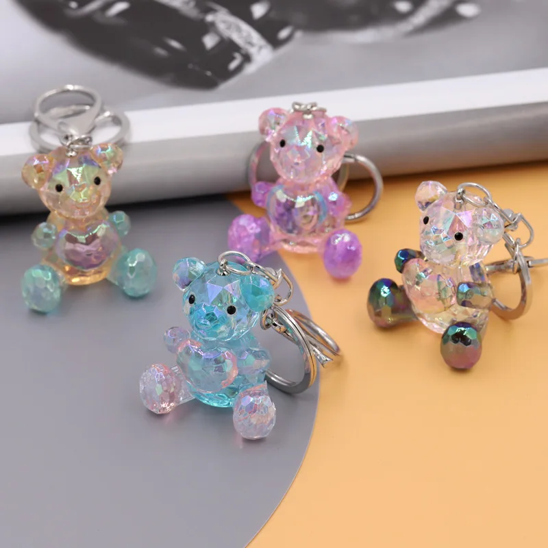 Cute Key Chain Acrylic Colorful Bear Love Heart ring Christmas New Year Couple Gifts Keychains for Bag Car Pendant Jewelry |