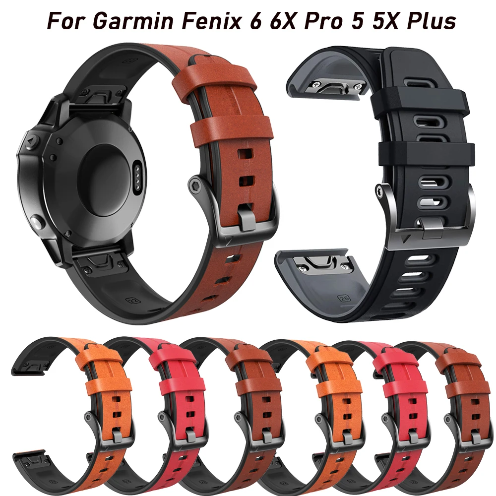 

26 22mm Leather Smart Watch Band Sport Bracelet Strap For Garmin Fenix 6 6X Pro 5 5X Plus Wrist Accessories Quick Release Correa