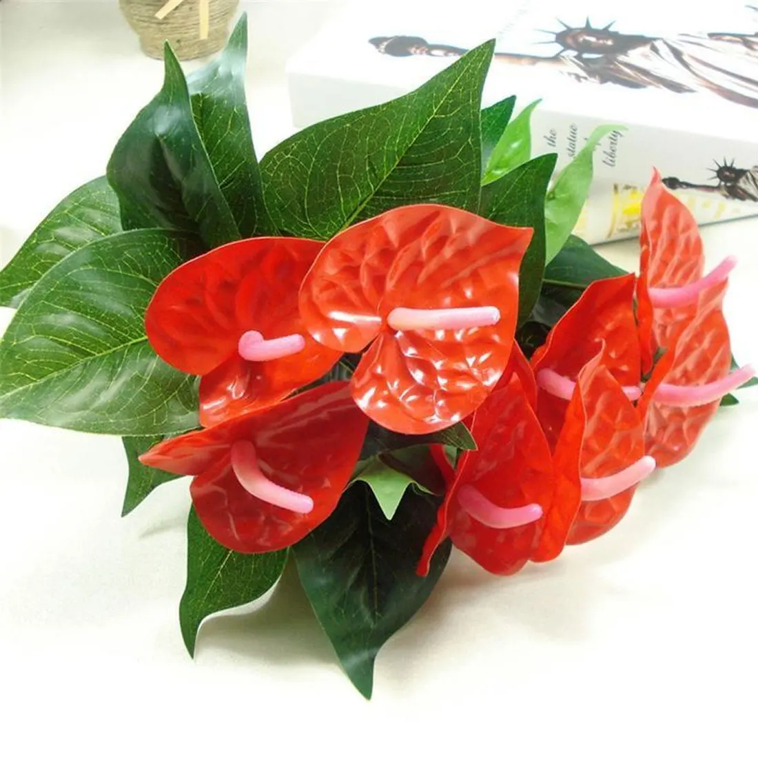 Искусственные зеленые цветы Anthurium искусственные растения для дома балкона офиса