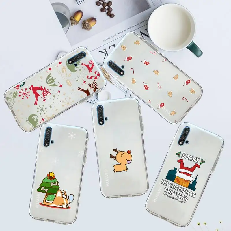 

Merry Christmas cartoon Elk Phone Case Transparent for Huawei honor P mate 40 20 30 10 50 i 9 x mate pro lite 8a