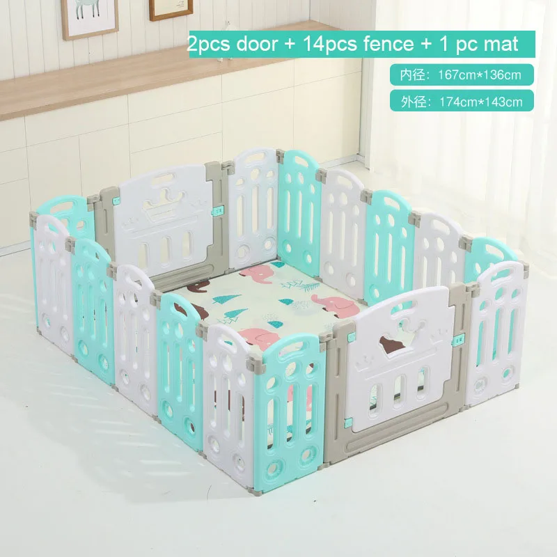 Green Total 16pcs Супер Роскошный детский манеж с бесплатным ковриком, детский манеж для детей, детская игровая площадка для помещений, детский шариковый манеж для игры в бассейн - Цвет: Green Total 16pcs