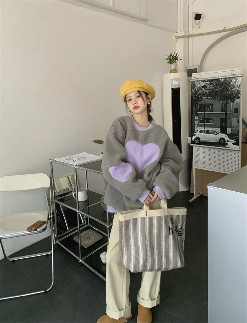 Женский свитер из овечьей шерсти фиолетовый Свободный пуловер средней длины с