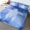 BlessLiving Sea Turtle Bedding Set Tortoise Duvet Cover Watercolor Bedspread Bubbles Marine Style Blue Home Textiles 3pcs Queen 1