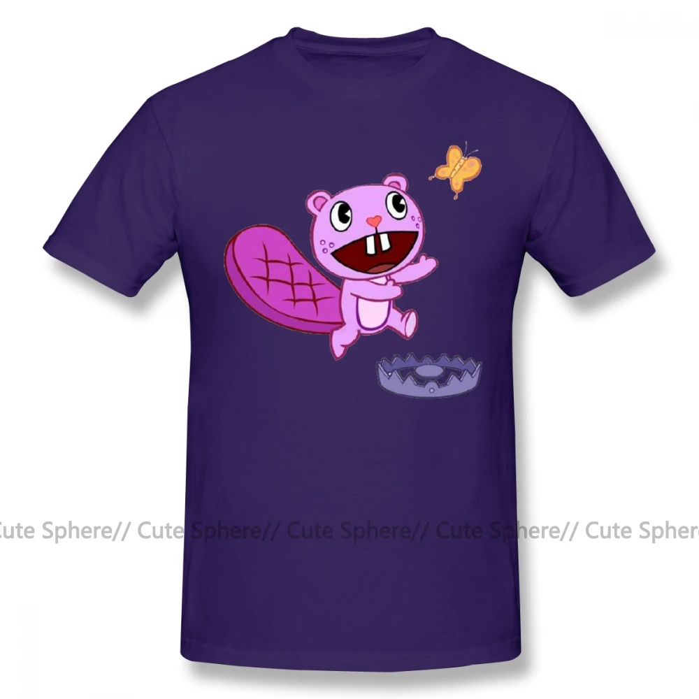 Футболка с надписью «Happy Tree Friends»; Милая футболка с рисунком зубастой и бабочкой; футболка с короткими рукавами - Цвет: Purple