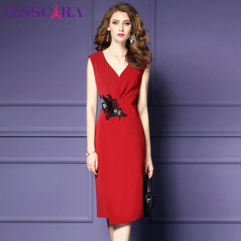 Женское офисное платье карандаш TESSCARA элегантное вечернее с v образным вырезом