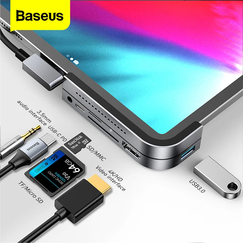 Baseus USB C HUB для iPad Pro 12 9 11 2018 Type to HDMI 3 0 PD Port 5 мм Jack USB-C адаптер MacBook | Компьютеры и офис