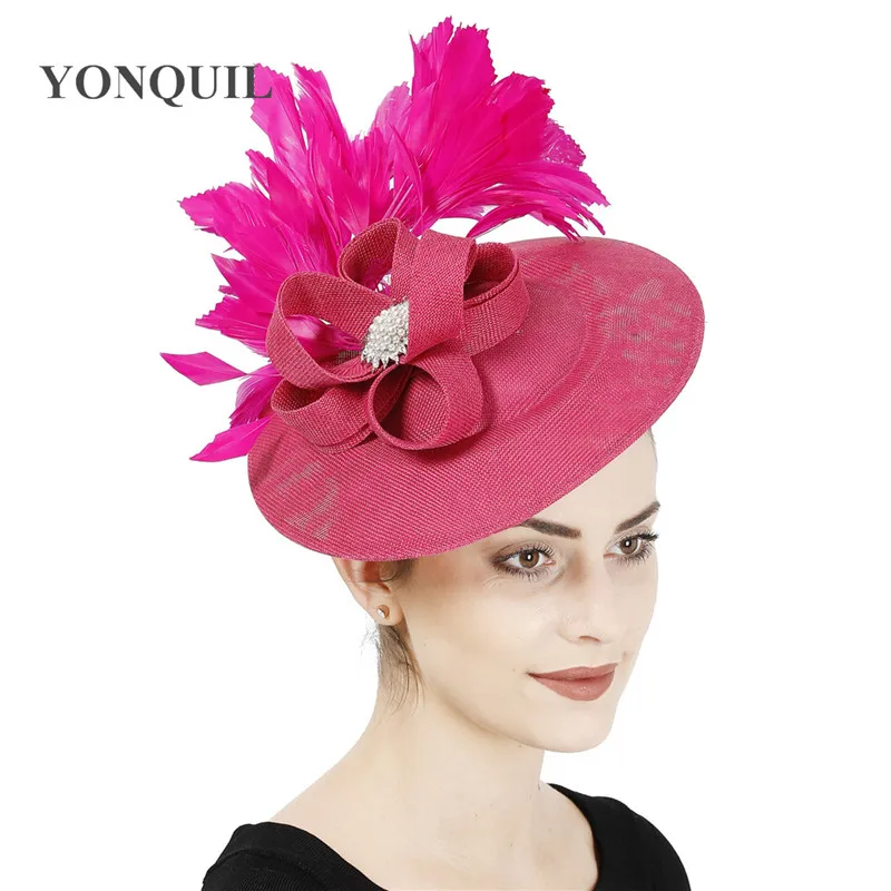 Hot Pink Fashion Wedding Hair Fascinator Hat Bride Elegant Nice Headwear Bridal Show Race Headpiece With Feather Fancy Millinery | Свадьбы и