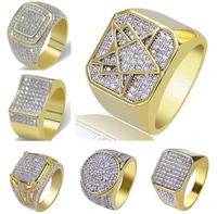 2021 trendy golden full crystal geometric mens ring business style party wedding fashion jewelry male hand accessories