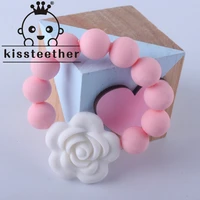 kissteether rose flower beads baby teether bracelet silicone ring natural teething toy toddler teether newborn baby shower gift