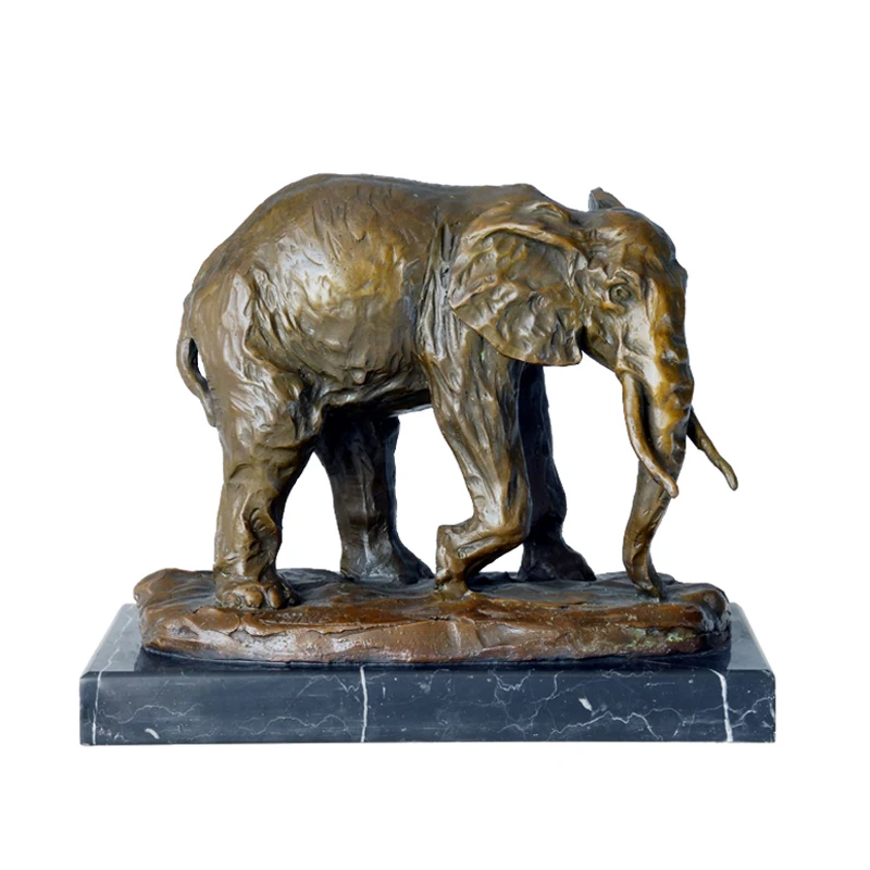 

Bronze Elephant Statue Lucky Wild Animal Sculpture Fengshui Figurine Modern Work of Art Gorgeous Home Office Table Decoration