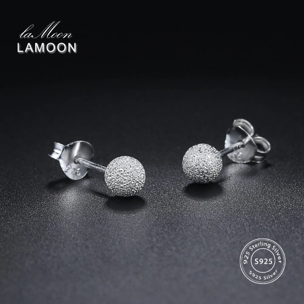 LAMOON 2018 New Ball Shaped 100% Real 925 Sterling Silver Stud Earrings  Fine Jewelry For Women Girl Gift LMEY233 LMEY234 LM235