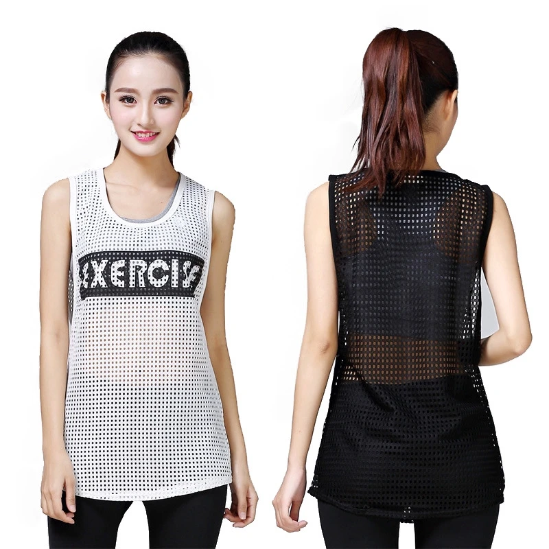 Женская футболка для бега Свободный дышащий сетчатый фитнес жилет