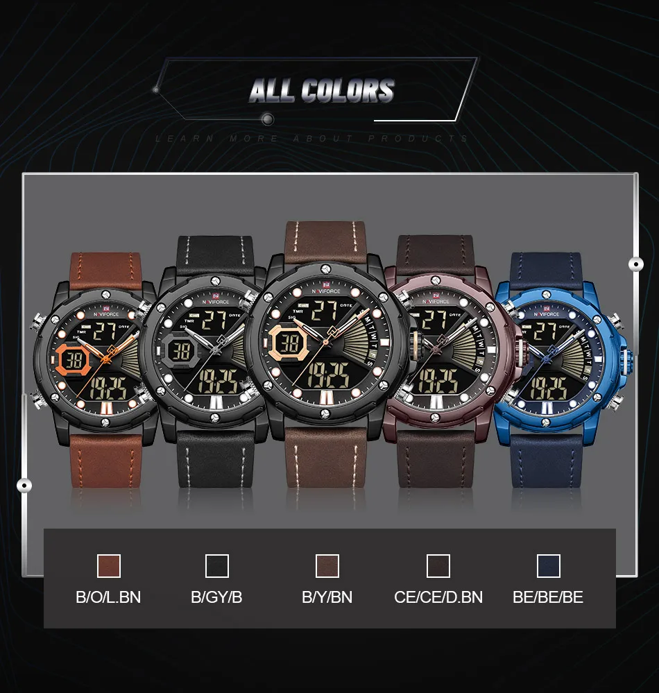 Naviforce аналоговые цифровые часы мужские мужские часы светодиодные цифровые мужские часы спортивные 30 м водонепроницаемые Модные наручные часы Мужские часы