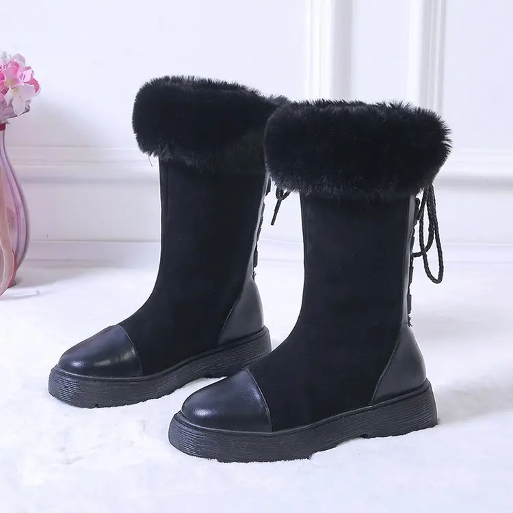 Женские сапоги до колена на шнуровке осенне-зимние смешанных цветов среднем