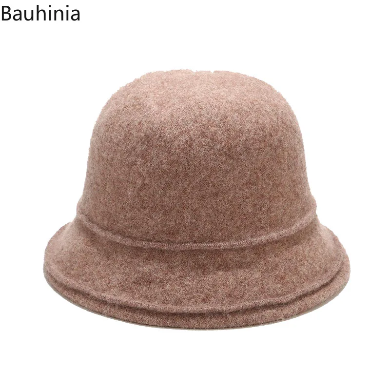

Bauhinia New Casual Versatile Autumn And Winter Bucket Hat Women Retro Warm Wool Dome Solid Fisherman Hat