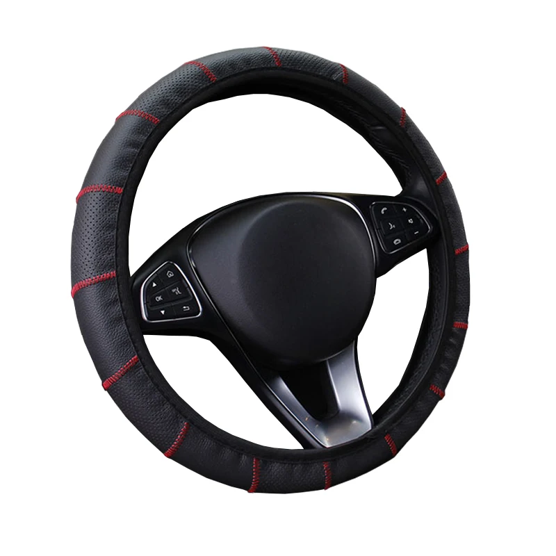 Cow Leather Car Steering Wheel Cover For 37 - 38 CM 14.5"-15" M Size Braid On Auto Steering-Wheel Protector Without Inner Ring