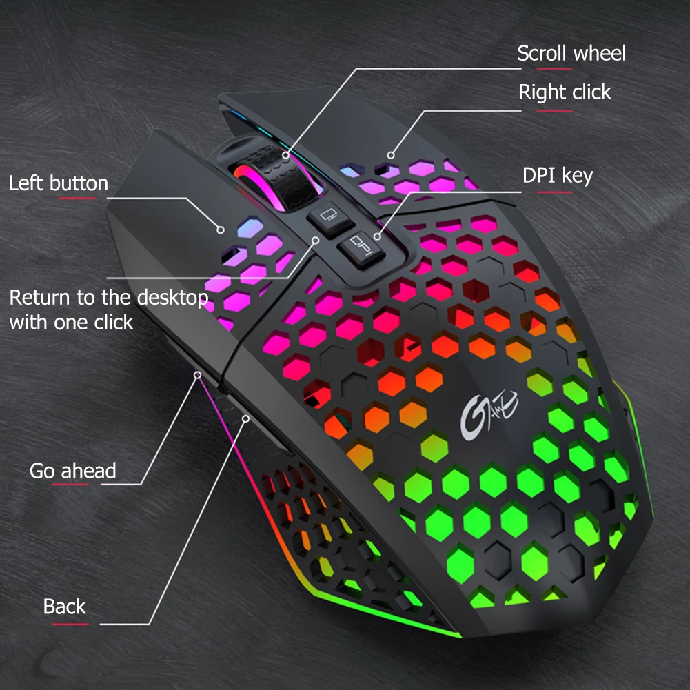 gaming mouse rechargeable 2 4g wireless mouse 8 keys 1600dpi adjustable ergonomic rgb led backlit gamer mouse for laptop pc free global shipping