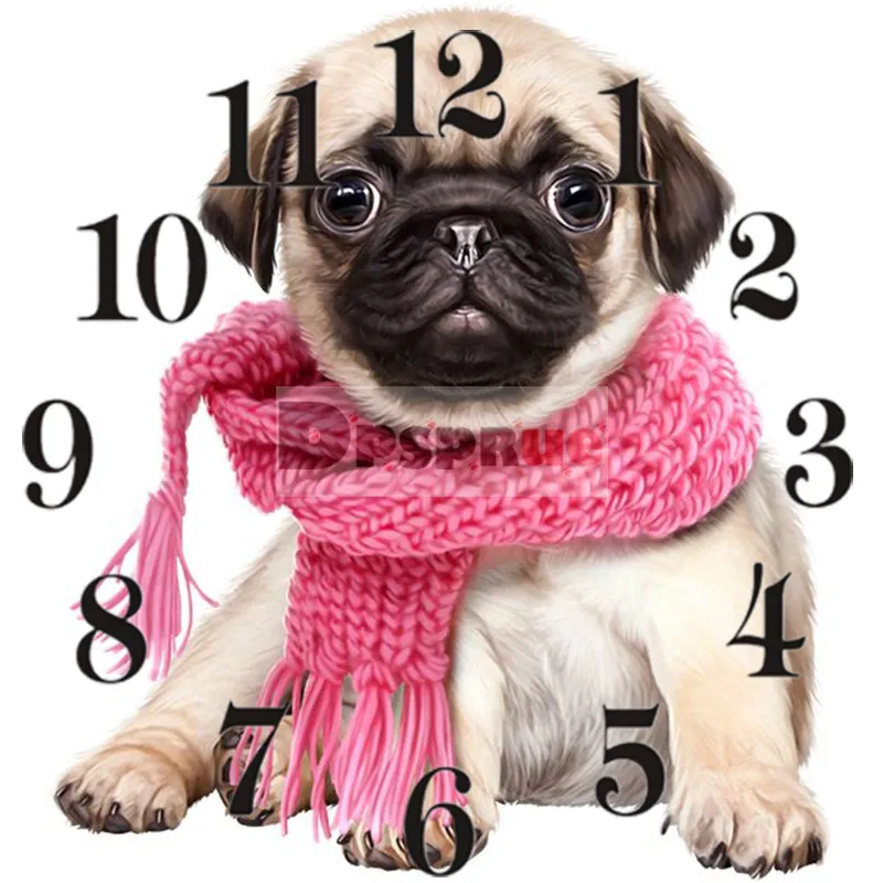 

Dpsprue Full Square/Round 5D Diamond Painting Kit With Clock Cross stitch Diamond Embroidery Mosaic Animal Dog Gift DC214