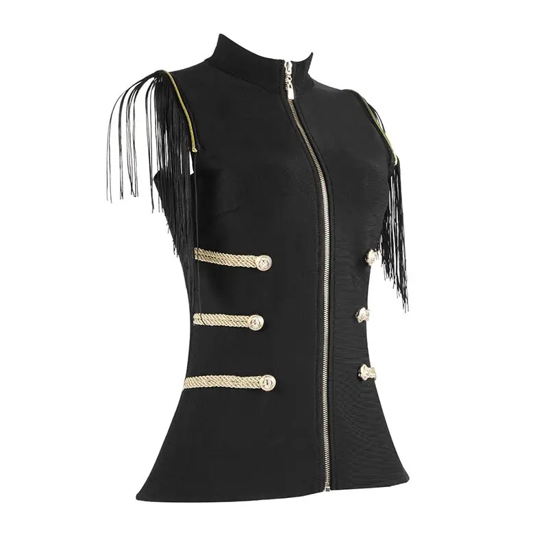 

Top Quality Black Tassel Sleeve Rayon Bandage Top HL Sheath Tops