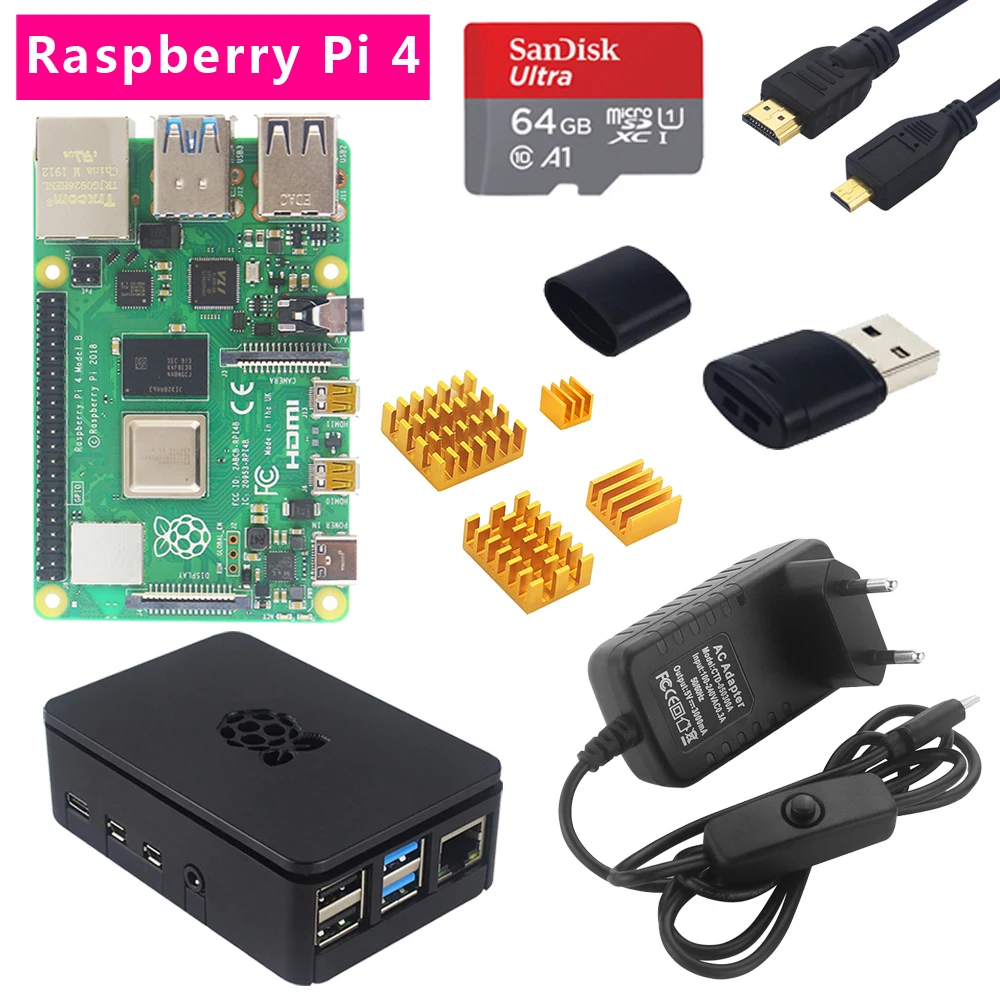Raspberry Pi 4 Модель B 2G/4G ram + радиатор ABS чехол выключатель питания HDMI 32/64 sd-карта