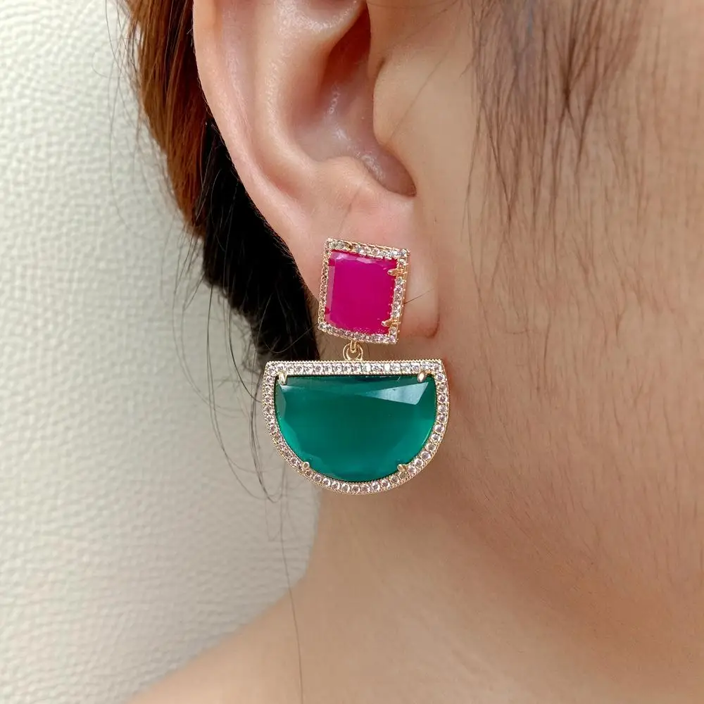 Y.YING полукруглые серьги-гвоздики в форме кошачий глаз зеленая фуксия