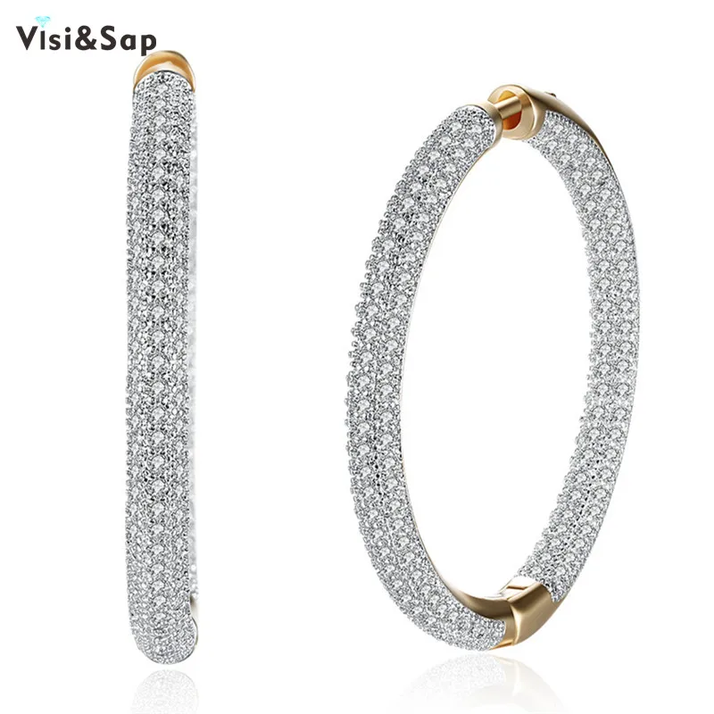 

Visisap Large O Shape Lady Hoop Earring Clear Stones Earrings For Women Lovers Gifts Jewellery Brincos Fashion Jewelry VKZCE126