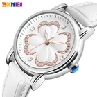 SKMEI Для женщин модные часы Элитный бренд кожаный ремешок кварцевые часы дамы Водонепроницаемый Повседневные платья Наручные Часы Relogio Feminino