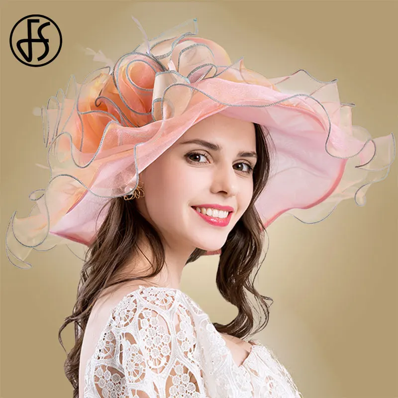 Женская шляпа от солнца FS с широкими полями из голубой органзы 2021 | Аксессуары для
