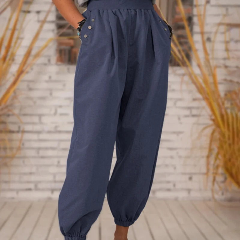 

Linen Mid Waist Women Vintage Loose Pants Gray Ankle Length Ladies Bloomers Plus Size 2021 Summer Autumn Streetwear Sporty Pant