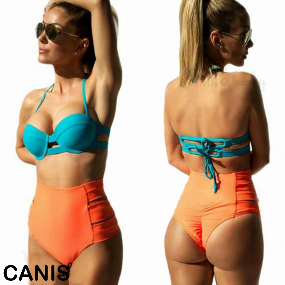 Сексуальное женское бикини стринги купальник летняя мода с рюшами высокая талия