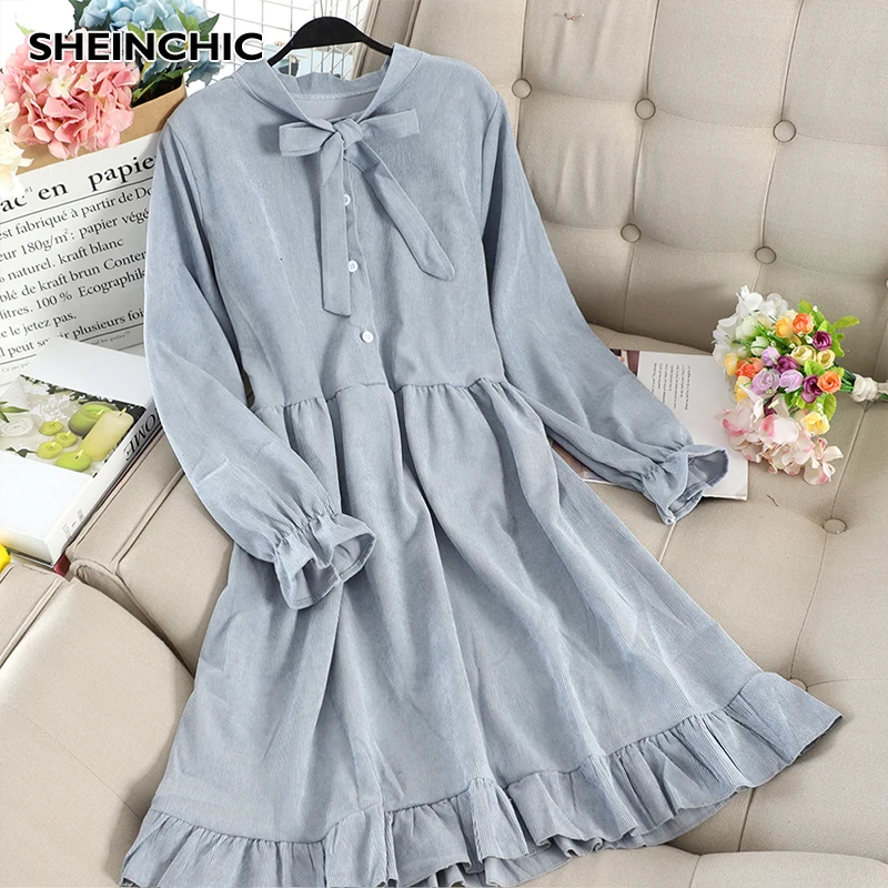 Осень 2019 женское винтажное платье с длинным рукавом элегантное мини-платье