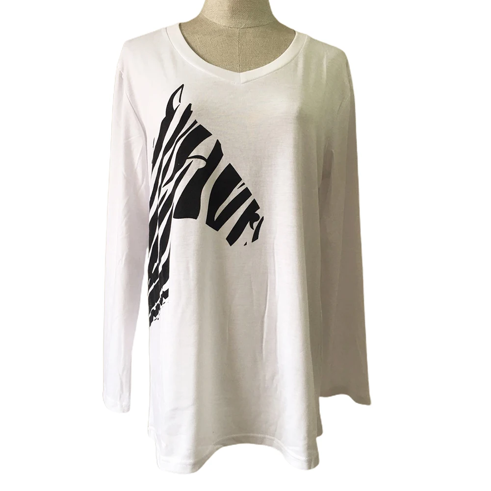 Women Casual Autumn Long Sleeve Zebra Print Loose T-shirt Blouse Top Streetwear | Женская одежда