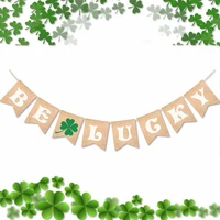 1set 2m happy irish burlap flag four leaf clovers banner lucky burlap banner st patricks day party hanging decorations
