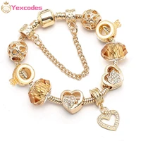 yexcodes dropshipping gold color heart pendant charm bracelet hollow love beads brand bracelet bangle for women jewelry