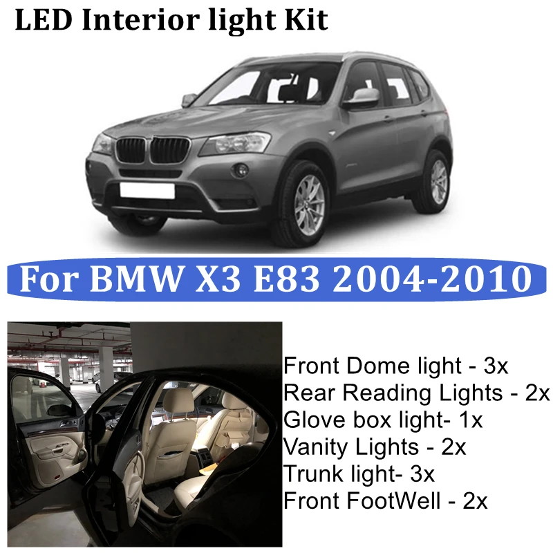 

13x Error Free Canbus LED bulb interior map dome light Kit for BMW X3 E83 Accessories 2004-2010 Map Dome Step trunk light