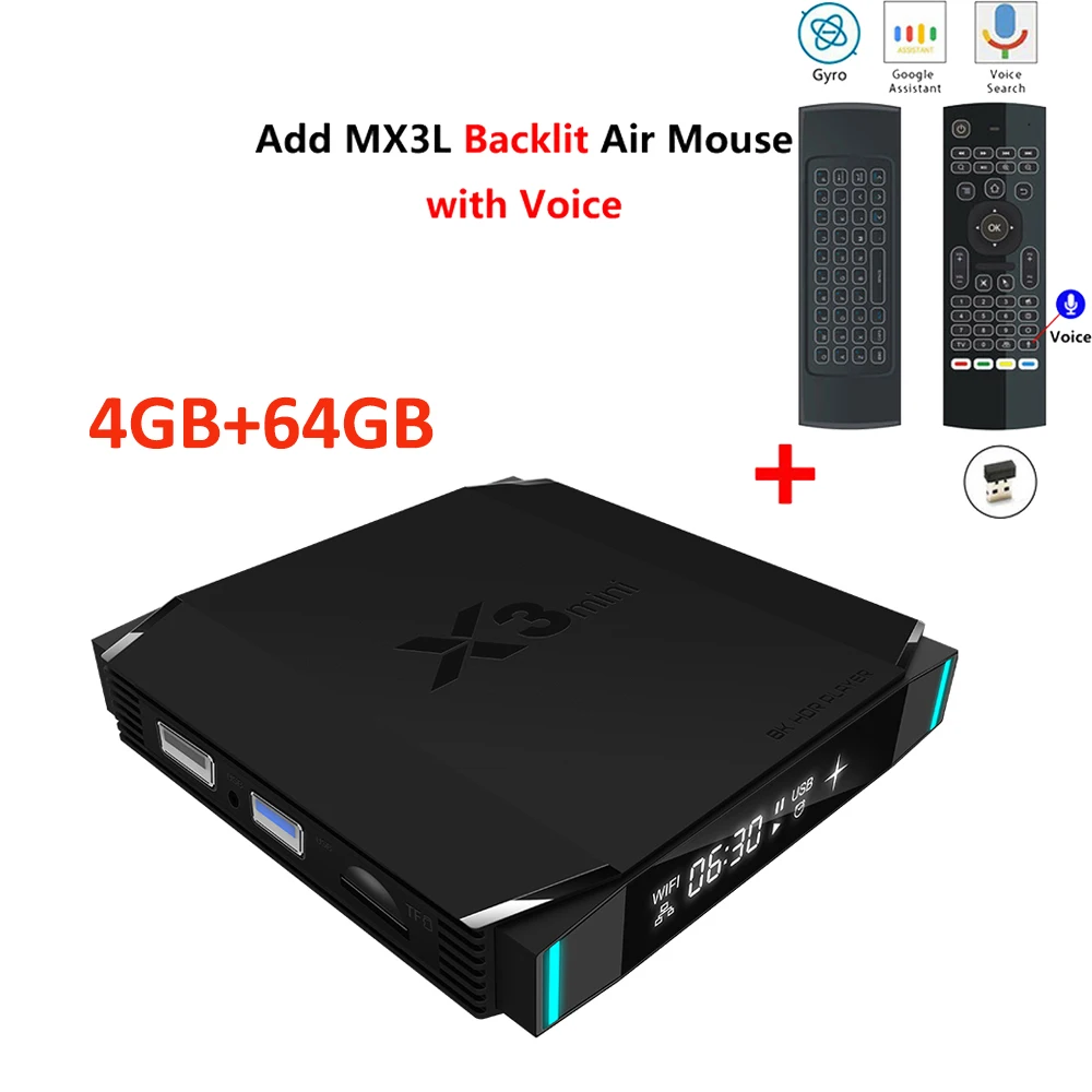 X3 мини Android ТВ приставка AmlogicS905X3 4 ГБ 32 ГБ Android 9,0 приставка 2,4G 5,8G Wifi BT4.2 Youtube Netflix медиаплеер X3 Mini - Цвет: 4GB64GB add MX3L MIC