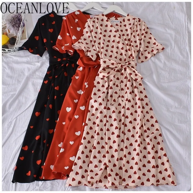 Женское платье с принтом OCEANLOVE Sweet Элегантное Длинное коротким рукавом и v