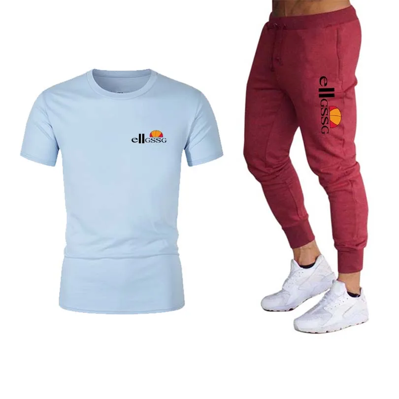 

Spring and summer suit short-sleeved thin trousers Slim simple style sports outdoor jogging fitness printing men's suit