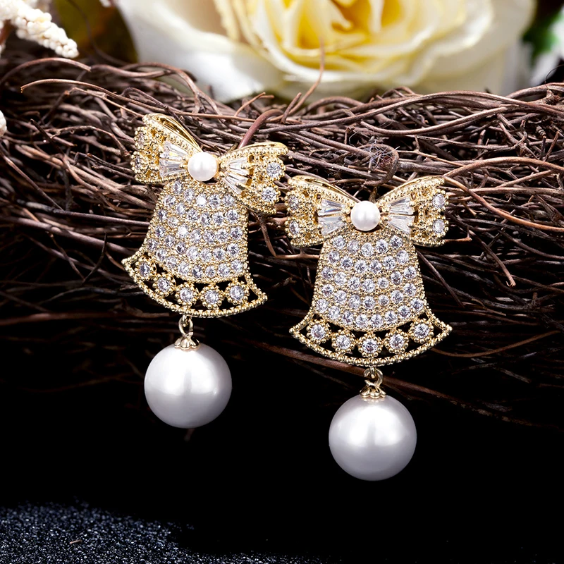 Рождественский бутик жемчужные висячие серьги модные маленькие колокольчики